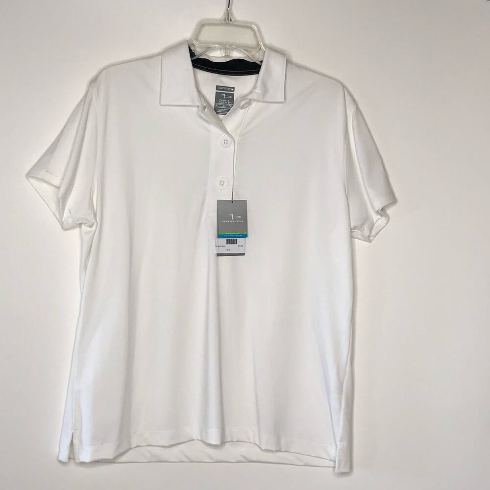 Page & Tuttle Womens Large Short Sleeve White Polo Golf Shirt New